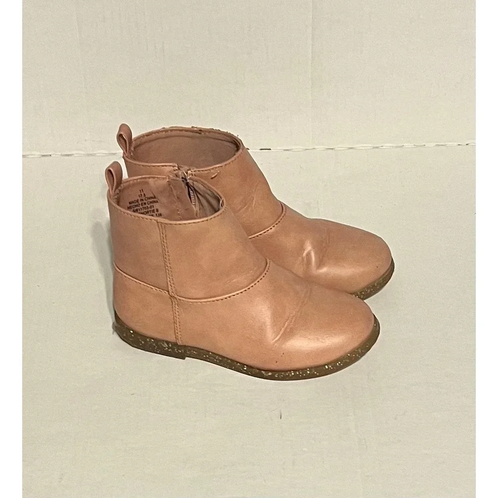 Old Navy Pink Faux Leather Side Zip Ankle Boots Girls Size 11